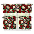Red Rose Skull Pattern Print 3 Piece Kitchen Curtains