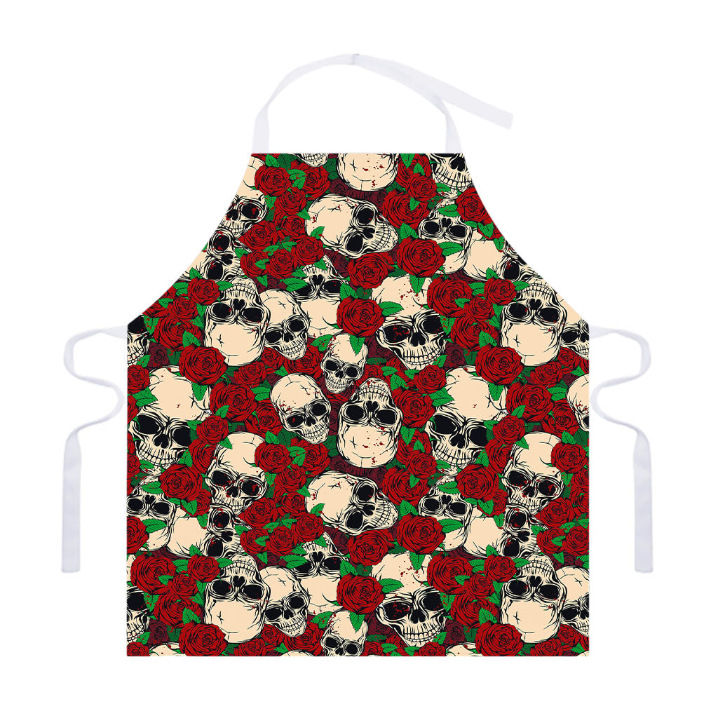 Red Rose Skull Pattern Print Adjustable Apron