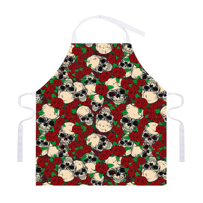 Red Rose Skull Pattern Print Adjustable Apron