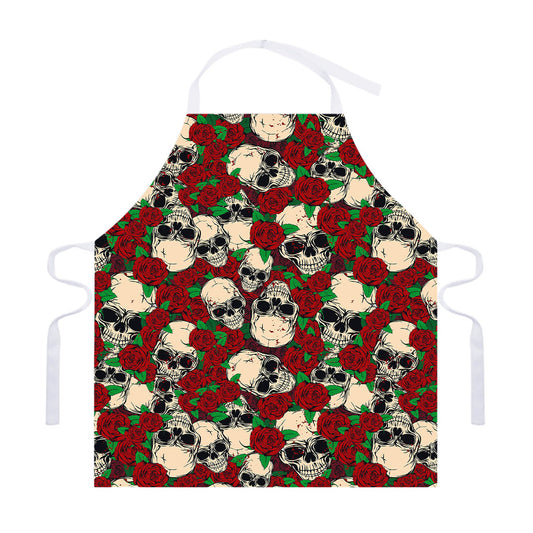Red Rose Skull Pattern Print Adjustable Apron