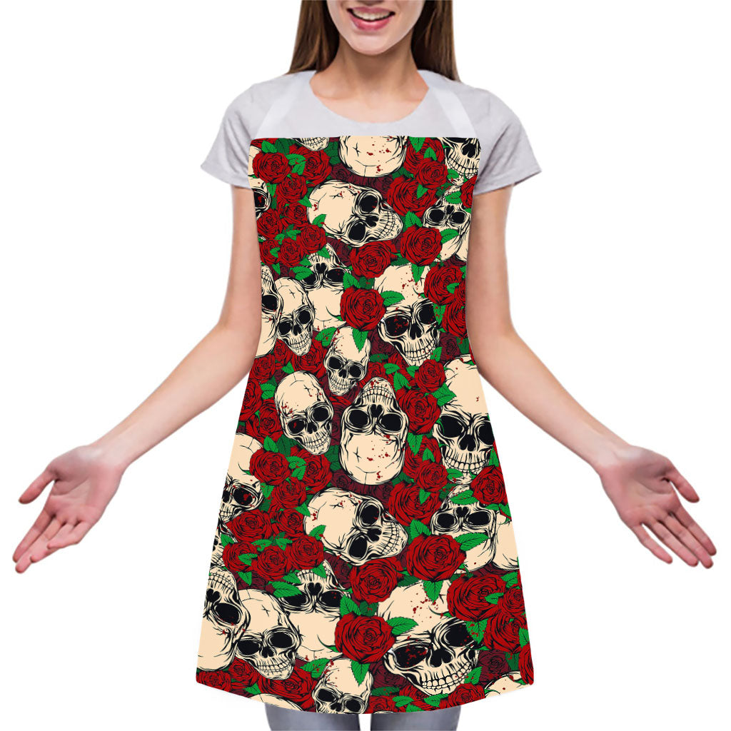Red Rose Skull Pattern Print Adjustable Apron