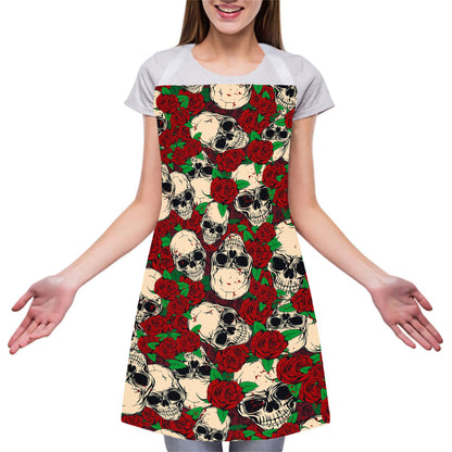 Red Rose Skull Pattern Print Adjustable Apron
