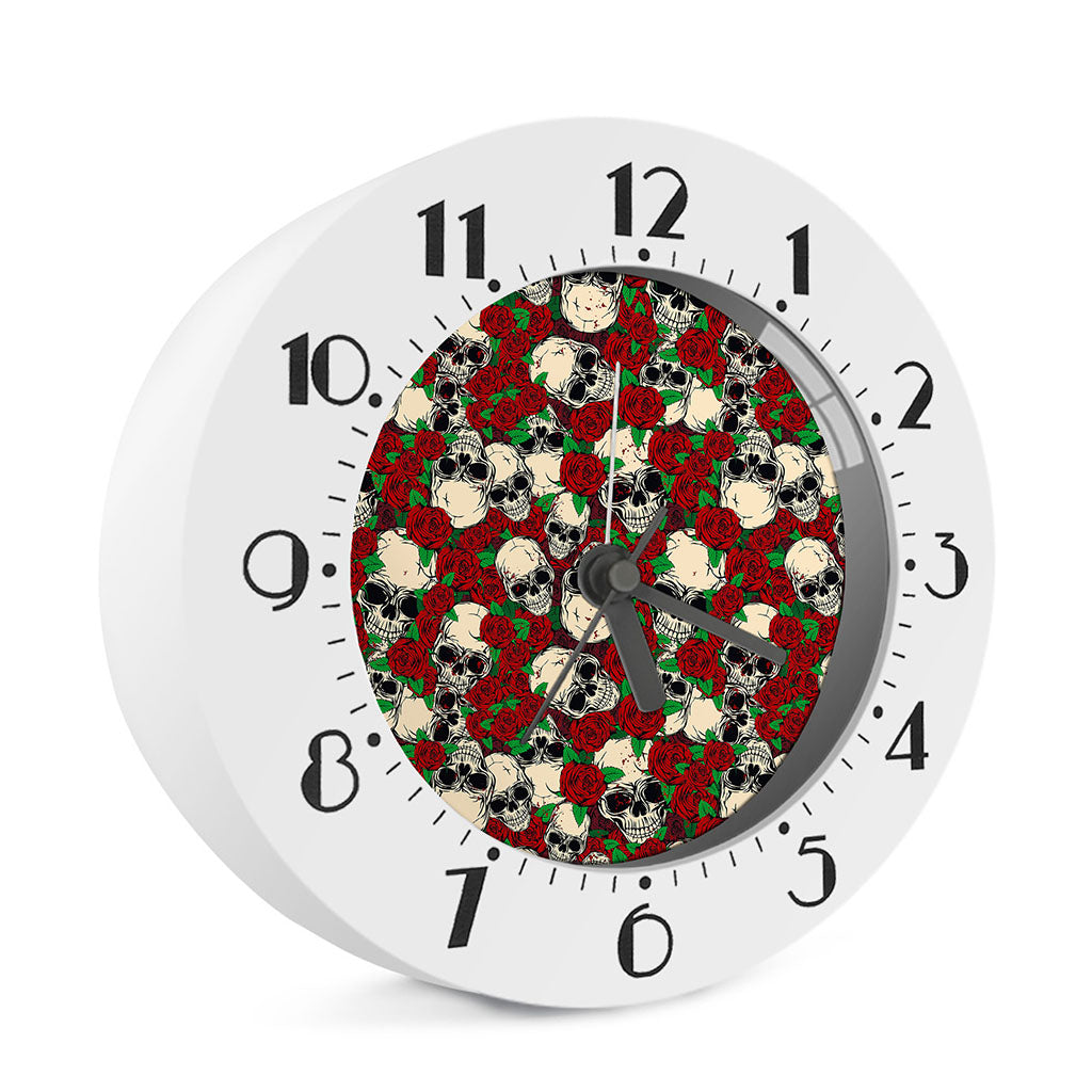 Red Rose Skull Pattern Print Alarm Clock