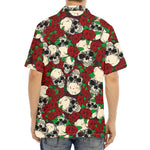Red Rose Skull Pattern Print Aloha Shirt
