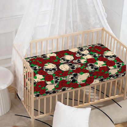 Red Rose Skull Pattern Print Baby Crib Sheet