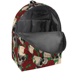 Red Rose Skull Pattern Print Backpack