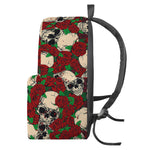 Red Rose Skull Pattern Print Backpack