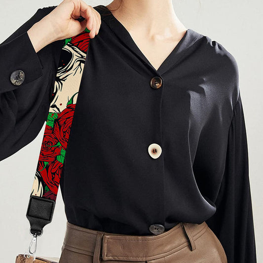 Red Rose Skull Pattern Print Bag Strap