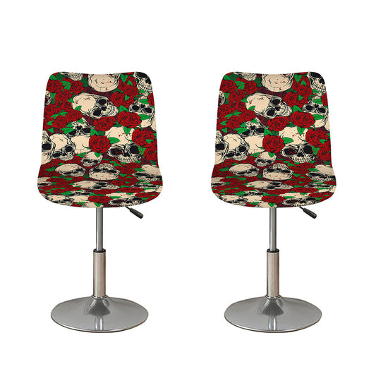 Red Rose Skull Pattern Print Bar Stool Covers