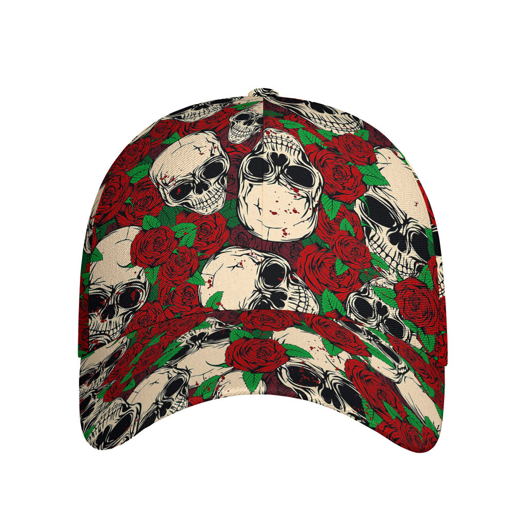 Red Rose Skull Pattern Print Baseball Cap
