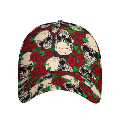 Red Rose Skull Pattern Print Baseball Cap