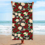 Red Rose Skull Pattern Print Beach Towel
