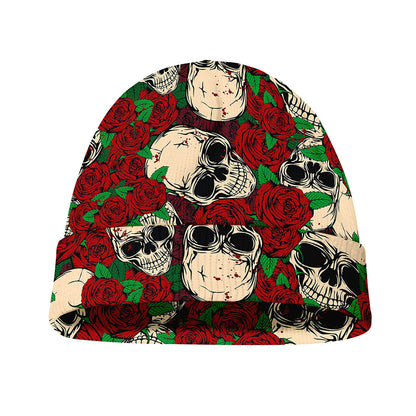Red Rose Skull Pattern Print Beanie