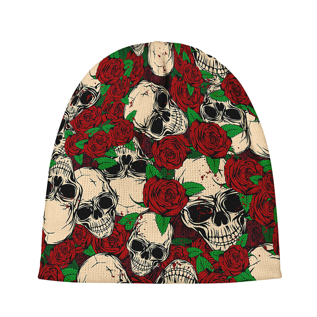 Red Rose Skull Pattern Print Beanie