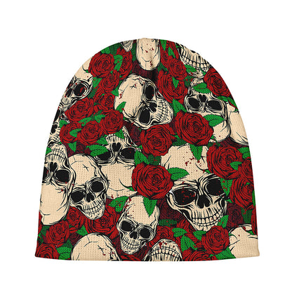 Red Rose Skull Pattern Print Beanie