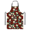 Red Rose Skull Pattern Print Bib Apron With Pocket