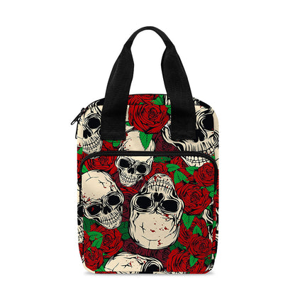 Red Rose Skull Pattern Print Bible Tote Bag