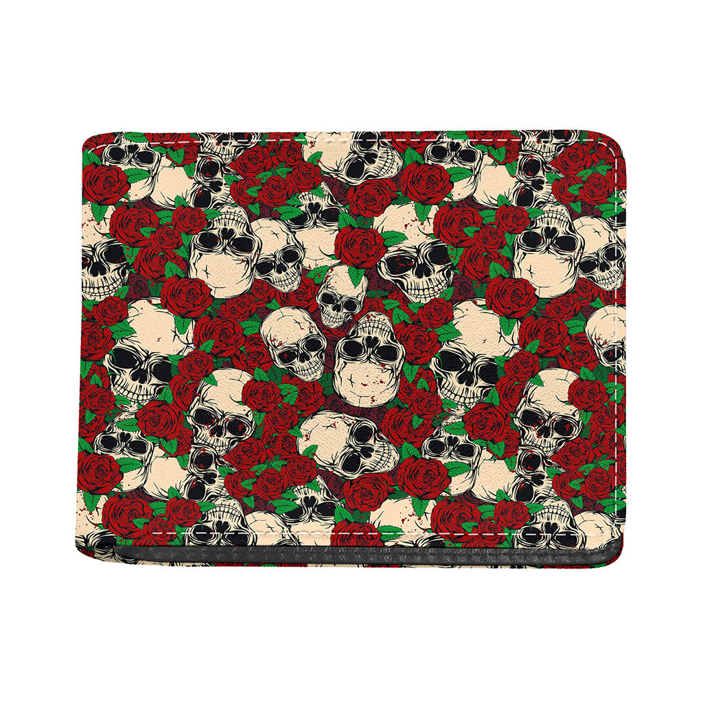 Red Rose Skull Pattern Print Bifold Wallet