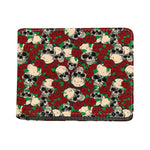 Red Rose Skull Pattern Print Bifold Wallet
