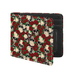 Red Rose Skull Pattern Print Bifold Wallet