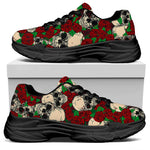 Red Rose Skull Pattern Print Black Chunky Shoes