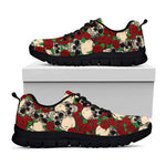 Red Rose Skull Pattern Print Black Running Shoes