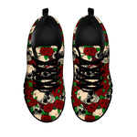 Red Rose Skull Pattern Print Black Running Shoes