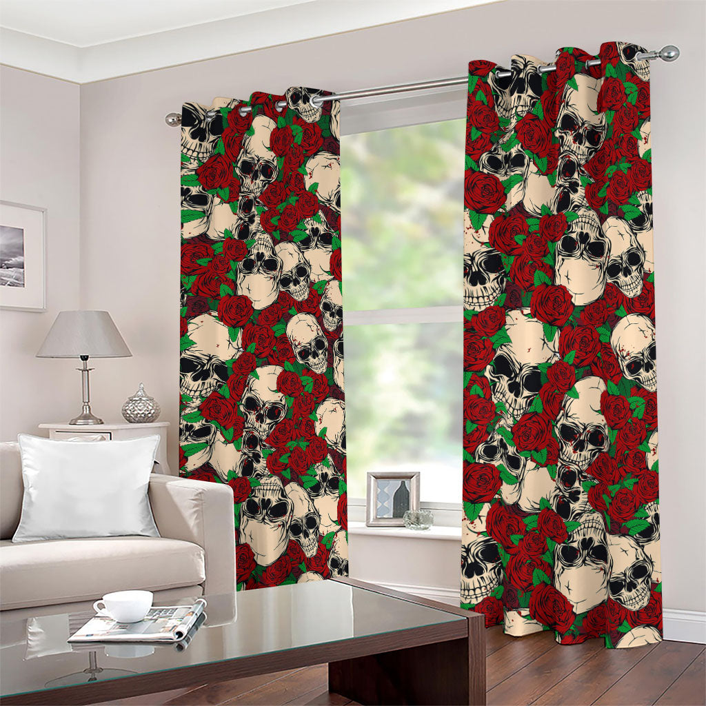 Red Rose Skull Pattern Print Blackout Grommet Curtains