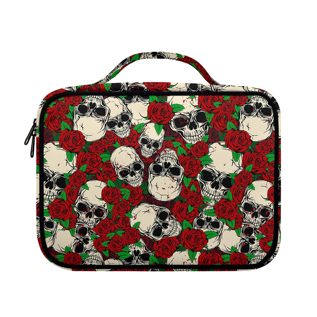 Red Rose Skull Pattern Print Briefcase Bible Bag