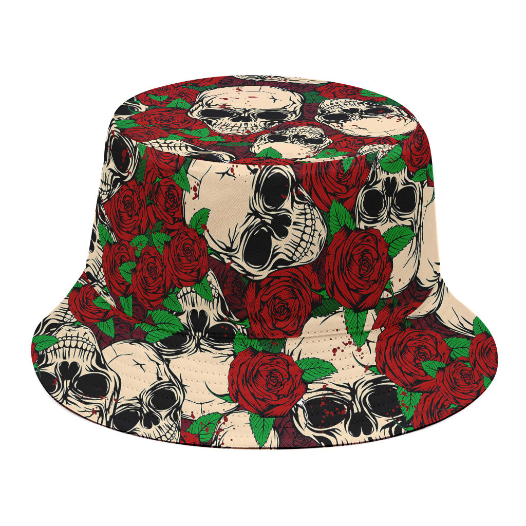 Red Rose Skull Pattern Print Bucket Hat