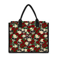 Red Rose Skull Pattern Print Canvas Tote Bag