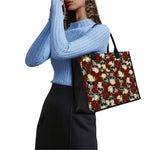 Red Rose Skull Pattern Print Canvas Tote Bag