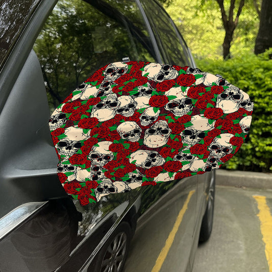 Red Rose Skull Pattern Print Car Side Mirror Covers