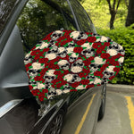 Red Rose Skull Pattern Print Car Side Mirror Covers