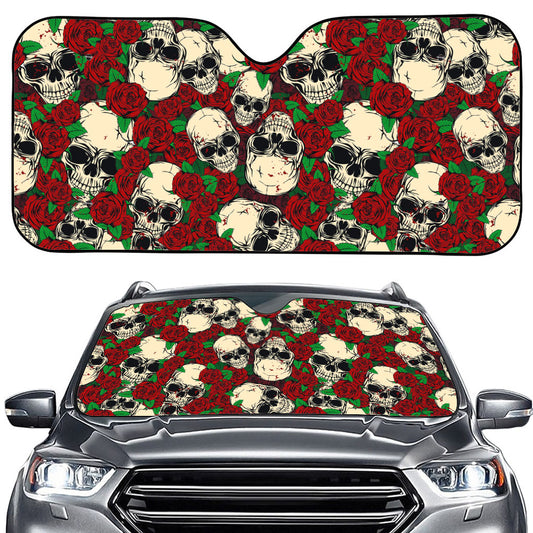 Red Rose Skull Pattern Print Car Windshield Sun Shade