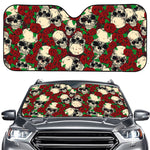Red Rose Skull Pattern Print Car Windshield Sun Shade