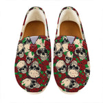 Red Rose Skull Pattern Print Casual Shoes
