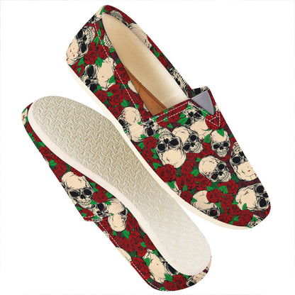 Red Rose Skull Pattern Print Casual Shoes