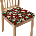 Red Rose Skull Pattern Print Chair Cushion Cover