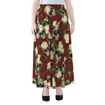 Red Rose Skull Pattern Print Chiffon Maxi Skirt