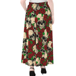 Red Rose Skull Pattern Print Chiffon Maxi Skirt