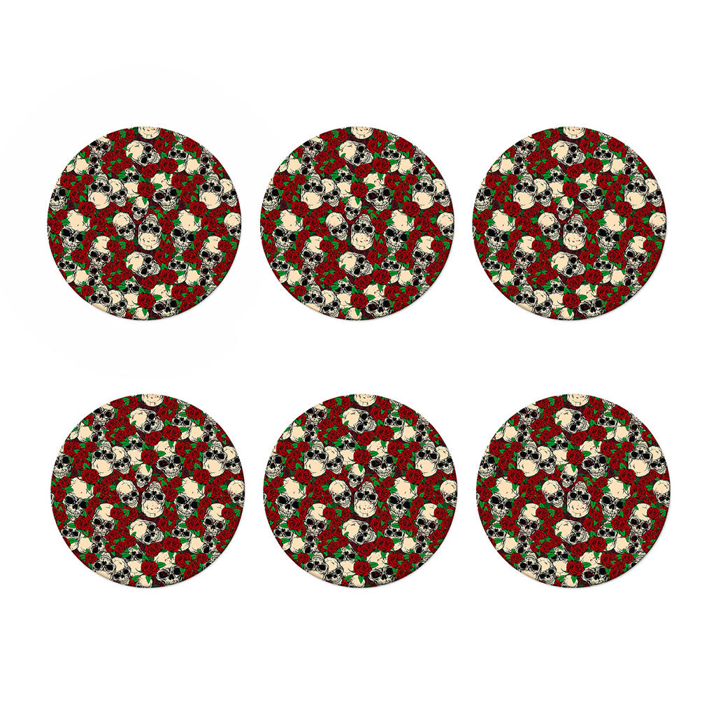 Red Rose Skull Pattern Print Coaster Set