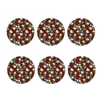 Red Rose Skull Pattern Print Coaster Set