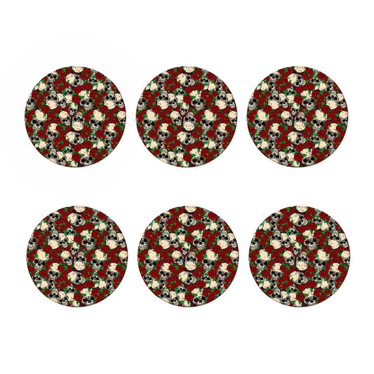 Red Rose Skull Pattern Print Coaster Set