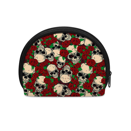 Red Rose Skull Pattern Print Coin Purse
