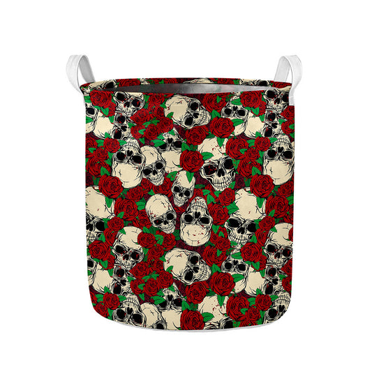 Red Rose Skull Pattern Print Collapsible Laundry Basket