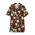 Red Rose Skull Pattern Print Cotton Hawaiian Shirt