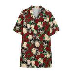 Red Rose Skull Pattern Print Cotton Hawaiian Shirt