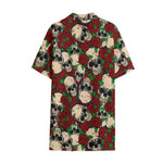 Red Rose Skull Pattern Print Cotton Hawaiian Shirt