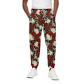 Red Rose Skull Pattern Print Cotton Sweatpants